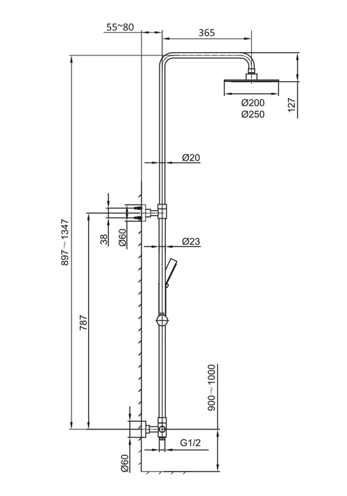 DUSCHSET GRACE Ø200MM SVART