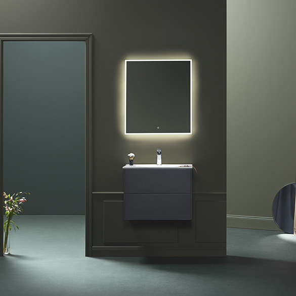 Badrumsmöbel Hafa Edge antracit 600 med Hafa Store spegel. 