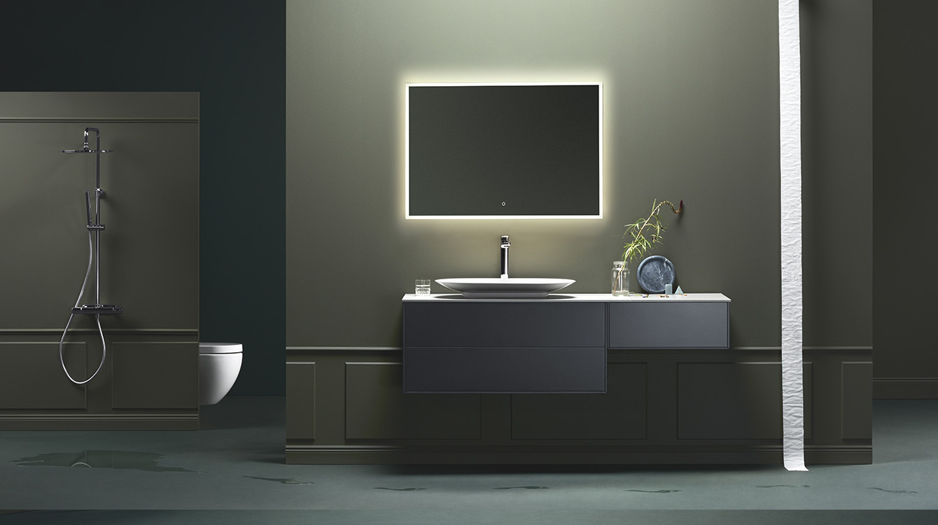 Hafa Edge 1600 i antracitgrå med Hafa Edge Oval porslin.