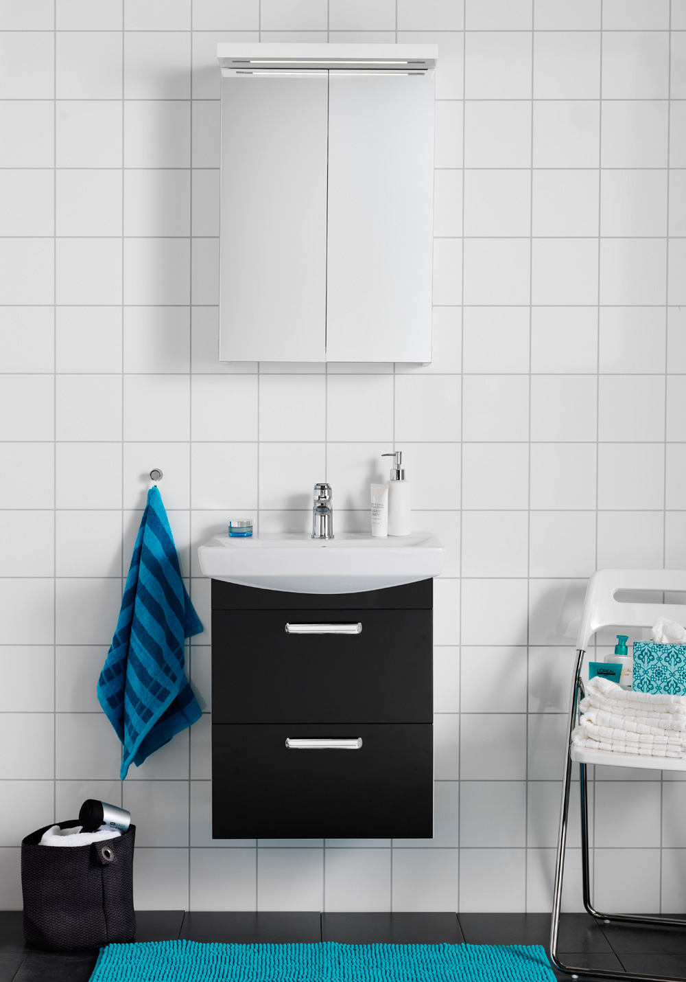 Badrumsskåp Hafa Life 700 Kompl M Spegelskåp Och Lådfront Svart Matt